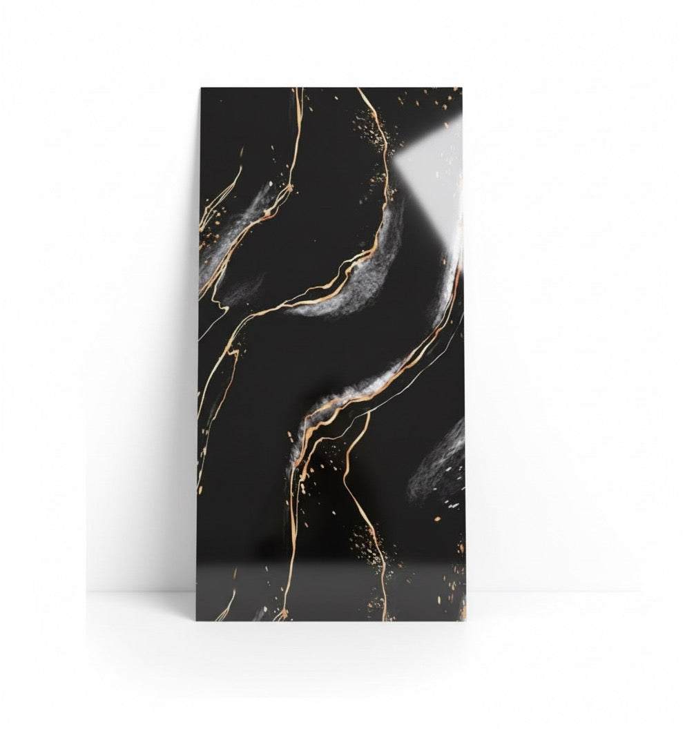 Nouveau | Panneaux Mural UV en PVC, Noir veine dorée, 4x8 pied 3mm