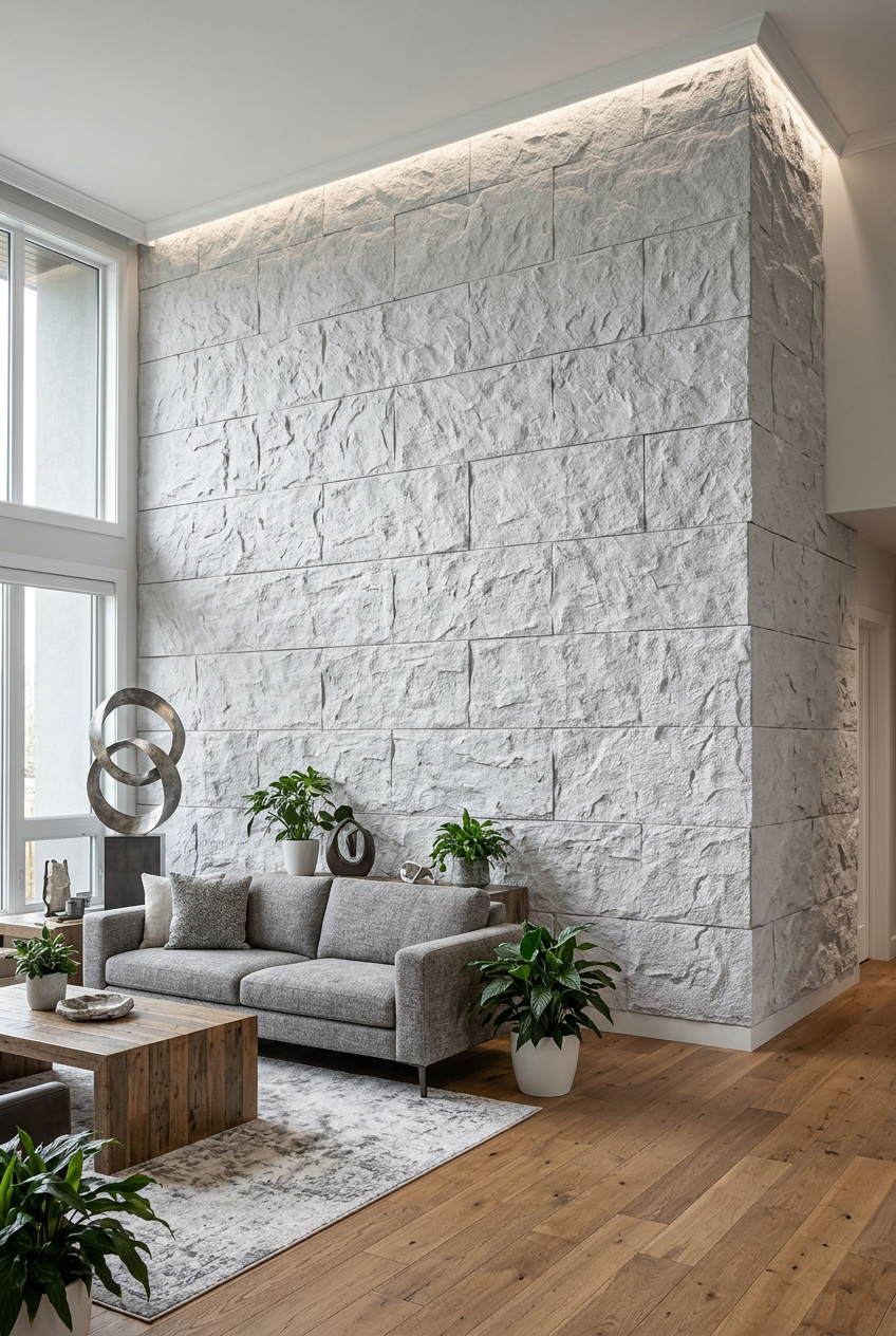 PU Faux Stone, White, 2×4 feet 30mm (4 Panels/box)