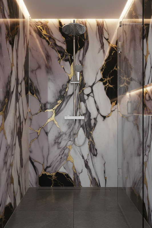 Panneau Mural UV en PVC effet marbre, Aurore d'or mauve , 4x8 pied 3mm | Panore - Panore