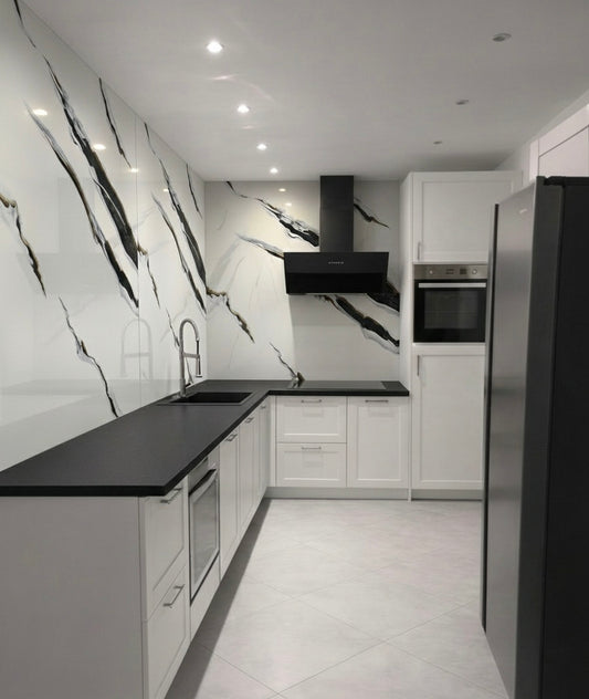 Panneau Mural UV en PVC effet marbre, Blanc bleuté , 4x8 pied 3mm | Panore - Panore