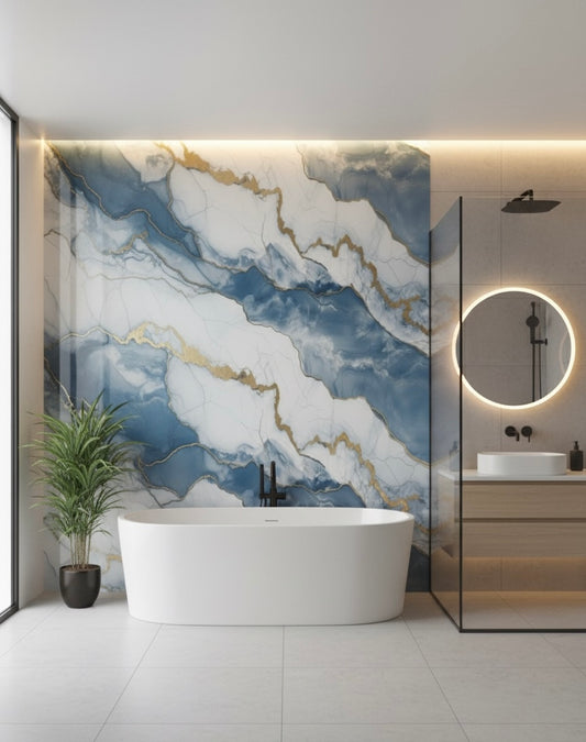 Panneau Mural UV en PVC effet marbre, Ciel nuagé dorée, 4x8 pied 3mm | Panore - Panore