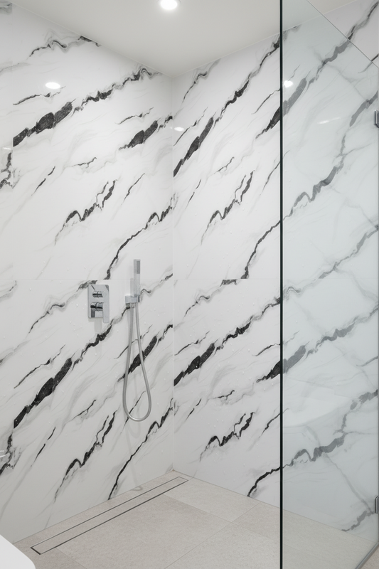 Panneau Mural UV en PVC effet marbre, Gris vague noir, 4x8 pied 3mm - Panore