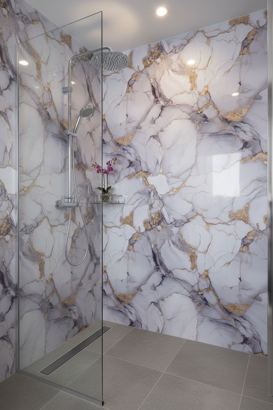 Panneau Mural UV en PVC effet marbre, Mauve doré , 4x8 pied 3mm - Panore