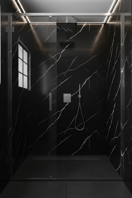 Panneau Mural UV en PVC effet marbre, Noir ligne blanche , 4x8 pied 3mm - Panore