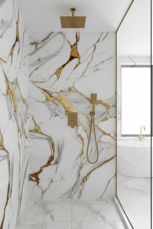 Panneau Mural UV en PVC effet marbre, Toile doré , 4x8 pied 3mm | Panore - Panore