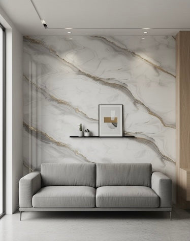 Nouveau | Panneaux Mural UV en PVC, Gris ligne dorée, 4x8 pied 3mm