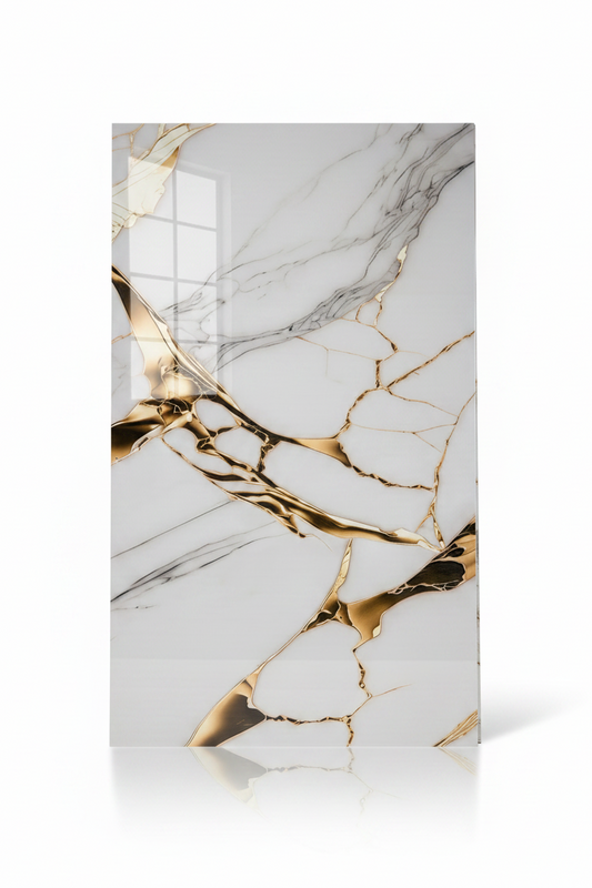 Panneau Mural UV en PVC effet marbre, Toile d'or , 4x8 pied 3mm