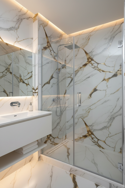 Panneau Mural UV en PVC effet marbre, Toile d'or , 4x8 pied 3mm