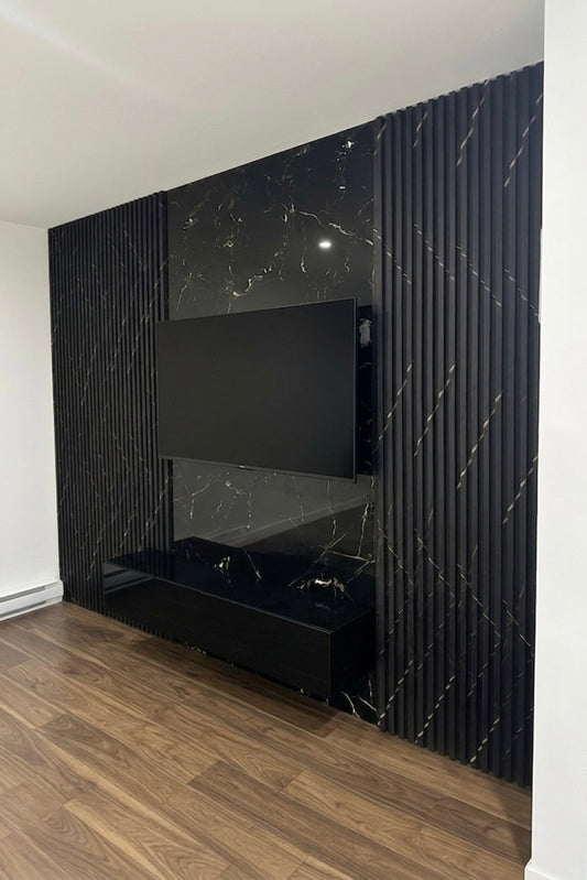 Panneaux cannelés en WPC, Noir veine dorée, 0,5 x 9,5 pied x 24 mm (10 pièces/boites)