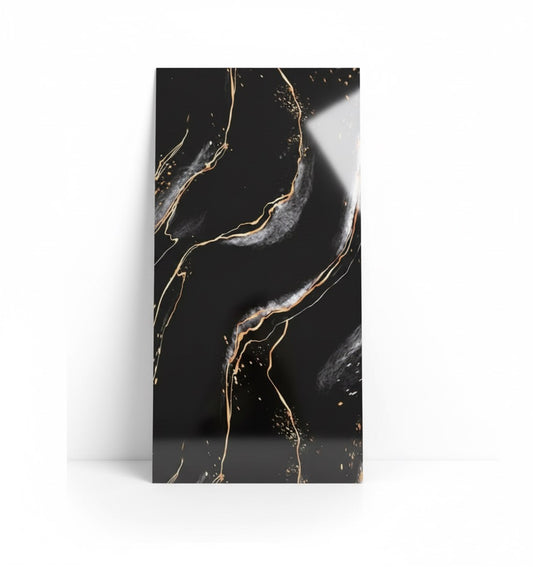 Nouveau | Panneaux Mural UV en PVC, Noir veine dorée, 4x8 pied 3mm