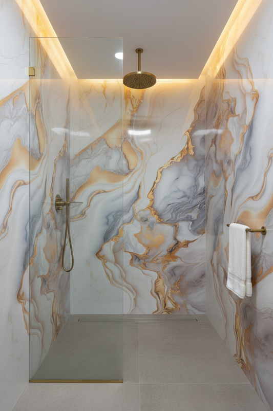 Panneau Mural UV en PVC effet marbre, Or aquatique , 4x8 pied 3mm