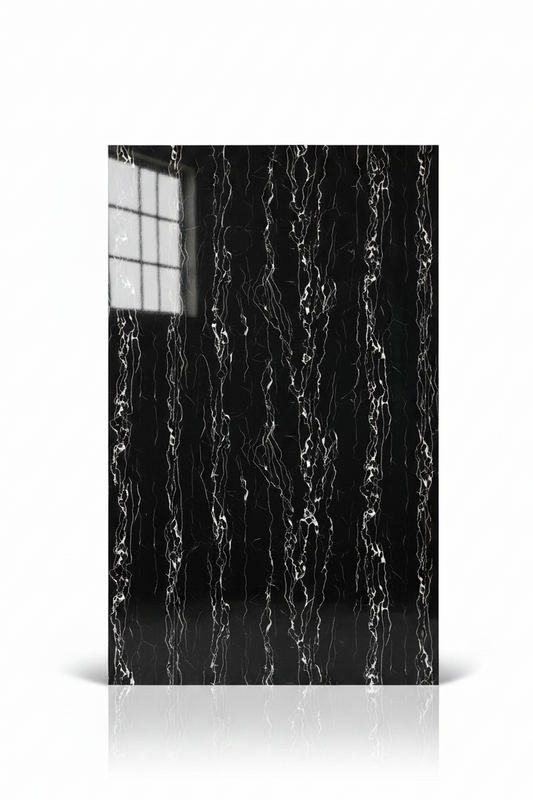 Panneau Mural UV en PVC effet marbre, Noir vague blanche , 4x8 pied 3mm