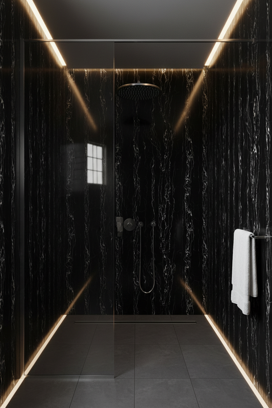 Panneau Mural UV en PVC effet marbre, Noir vague blanche , 4x8 pied 3mm