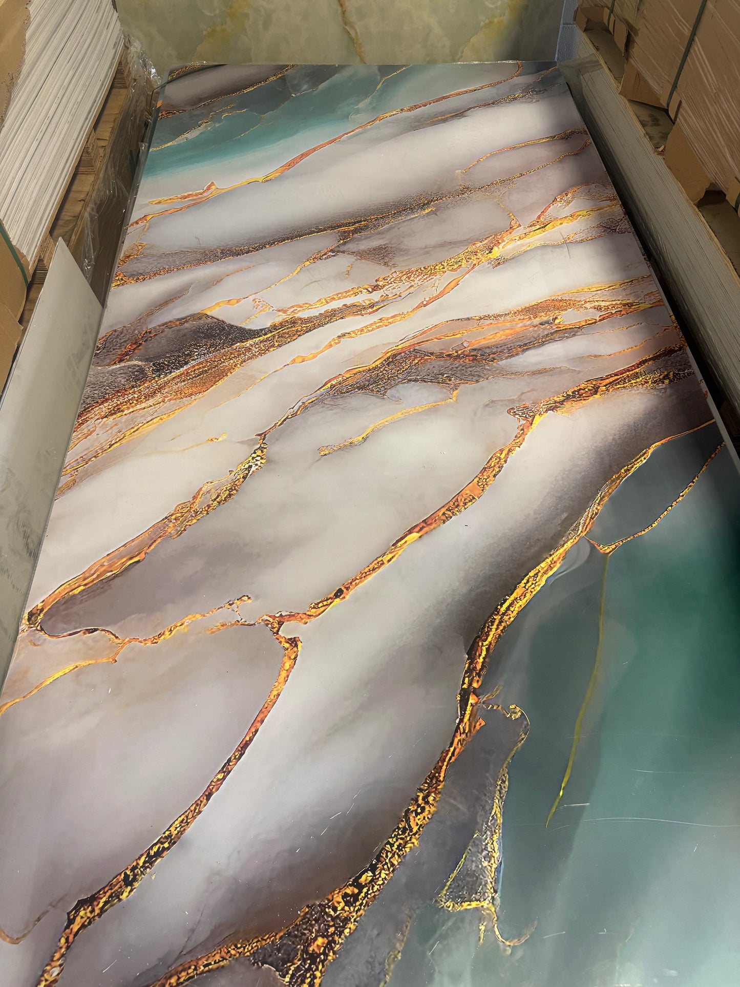 PVC UV Marble Effect Wall Panel, Ocean White, 4x8 feet 3mm