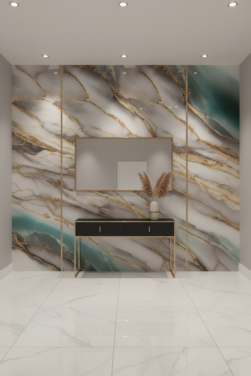 PVC UV Marble Effect Wall Panel, Ocean White, 4x8 feet 3mm
