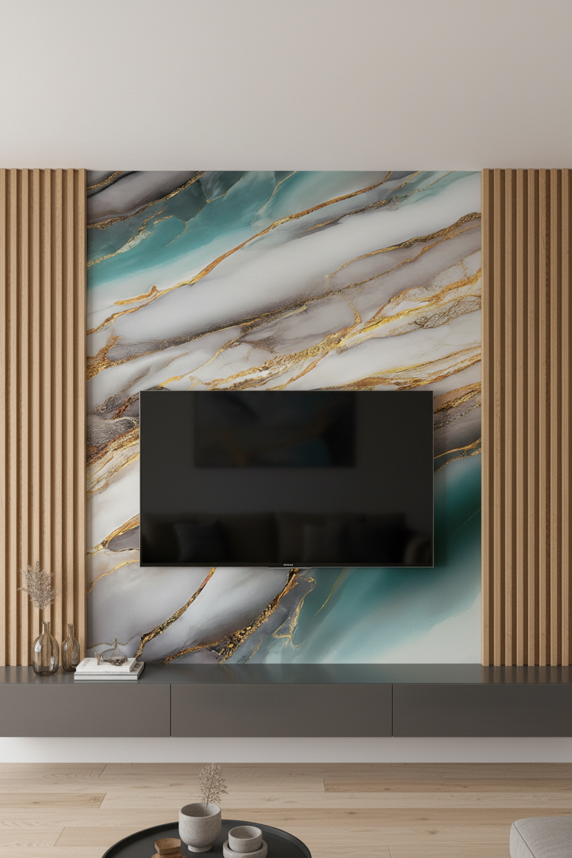 PVC UV Marble Effect Wall Panel, Ocean White, 4x8 feet 3mm