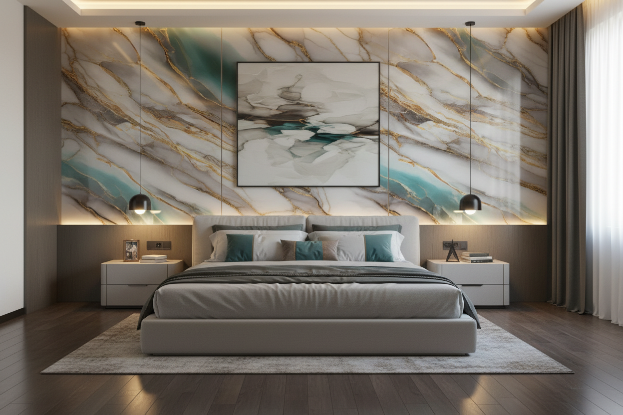 PVC UV Marble Effect Wall Panel, Ocean White, 4x8 feet 3mm
