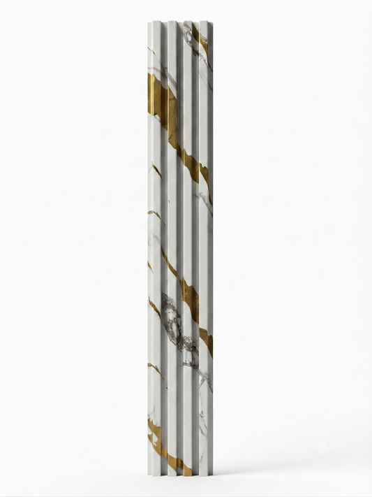 Panneaux cannelés en WPC, Blanc veine dorée, 0,5 x 9,5 pied x 24 mm (10 panneaux/boite)