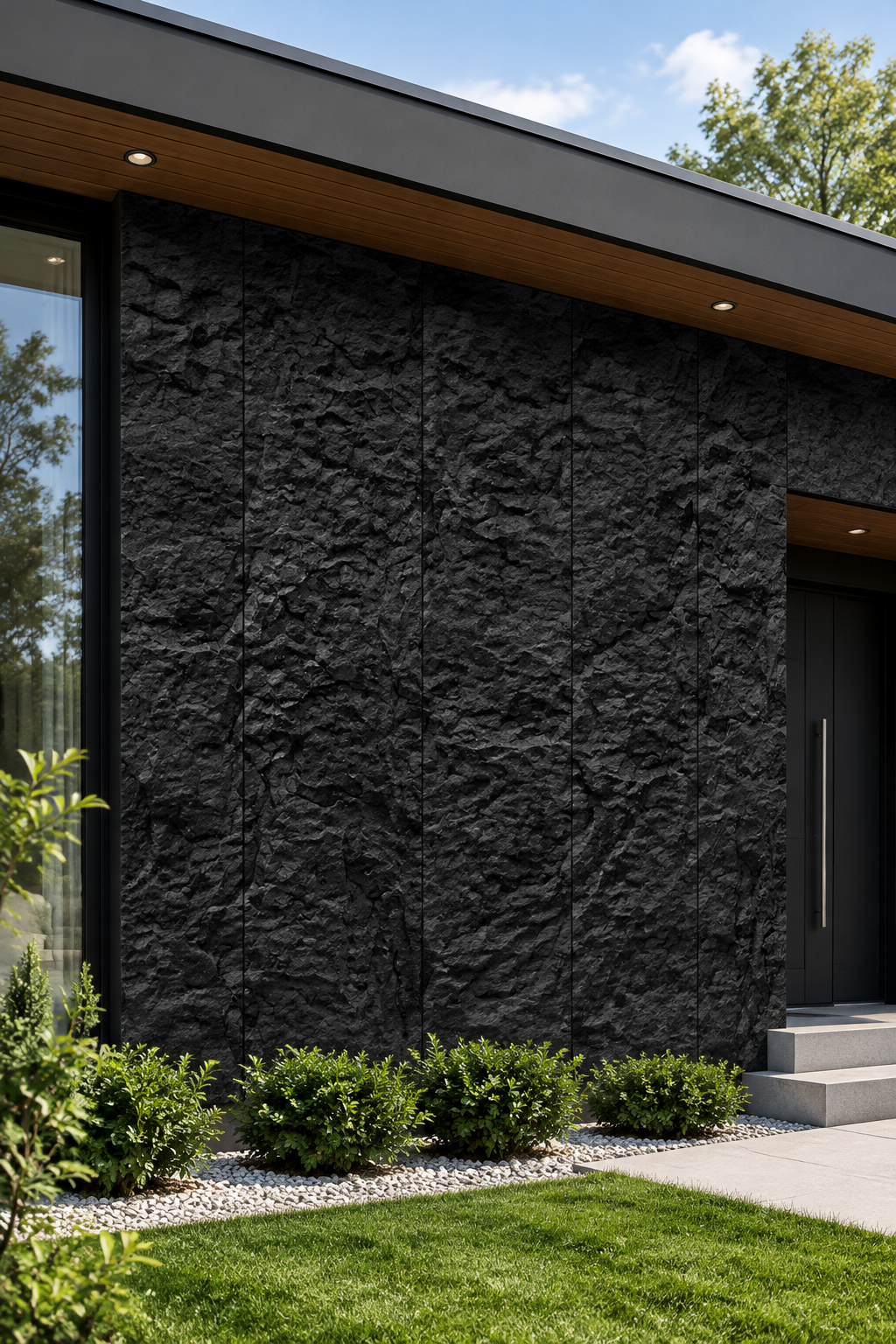 PU Faux Stone, Noir, 2×4 pieds 30mm (4 Panneaux/boite)