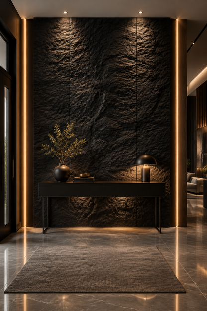PU Faux Stone, Noir, 2×4 pieds 30mm (4 Panneaux/boite)