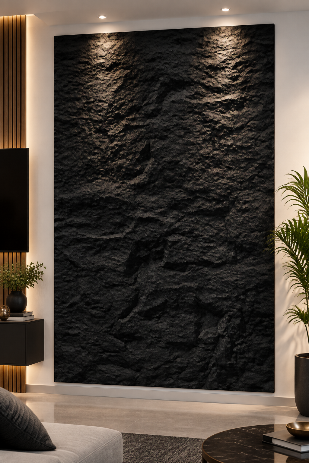 PU Faux Stone, Noir, 2×4 pieds 30mm (4 Panneaux/boite)