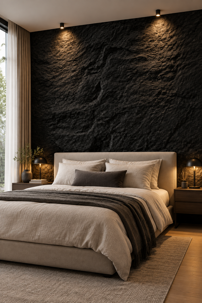 PU Faux Stone, Noir, 2×4 pieds 30mm (4 Panneaux/boite)