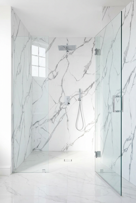 UV PVC Wall Panel, marble effect, white with grey veins, 4x8 ft 3mm | Panore