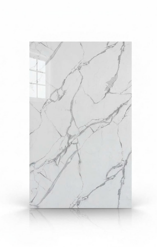 UV PVC Wall Panel, marble effect, white with grey veins, 4x8 ft 3mm | Panore