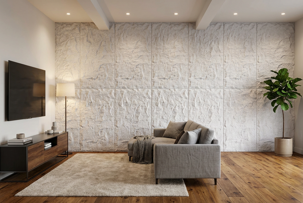 PU Faux Stone, White, 2×4 feet 30mm (4 Panels/box)