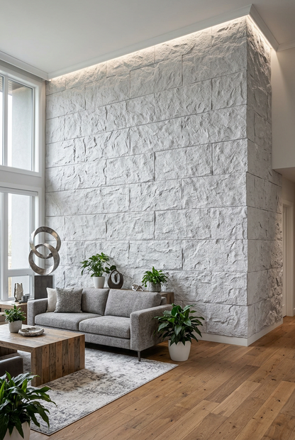 PU Faux Stone, White, 2×4 feet 30mm (4 Panels/box)