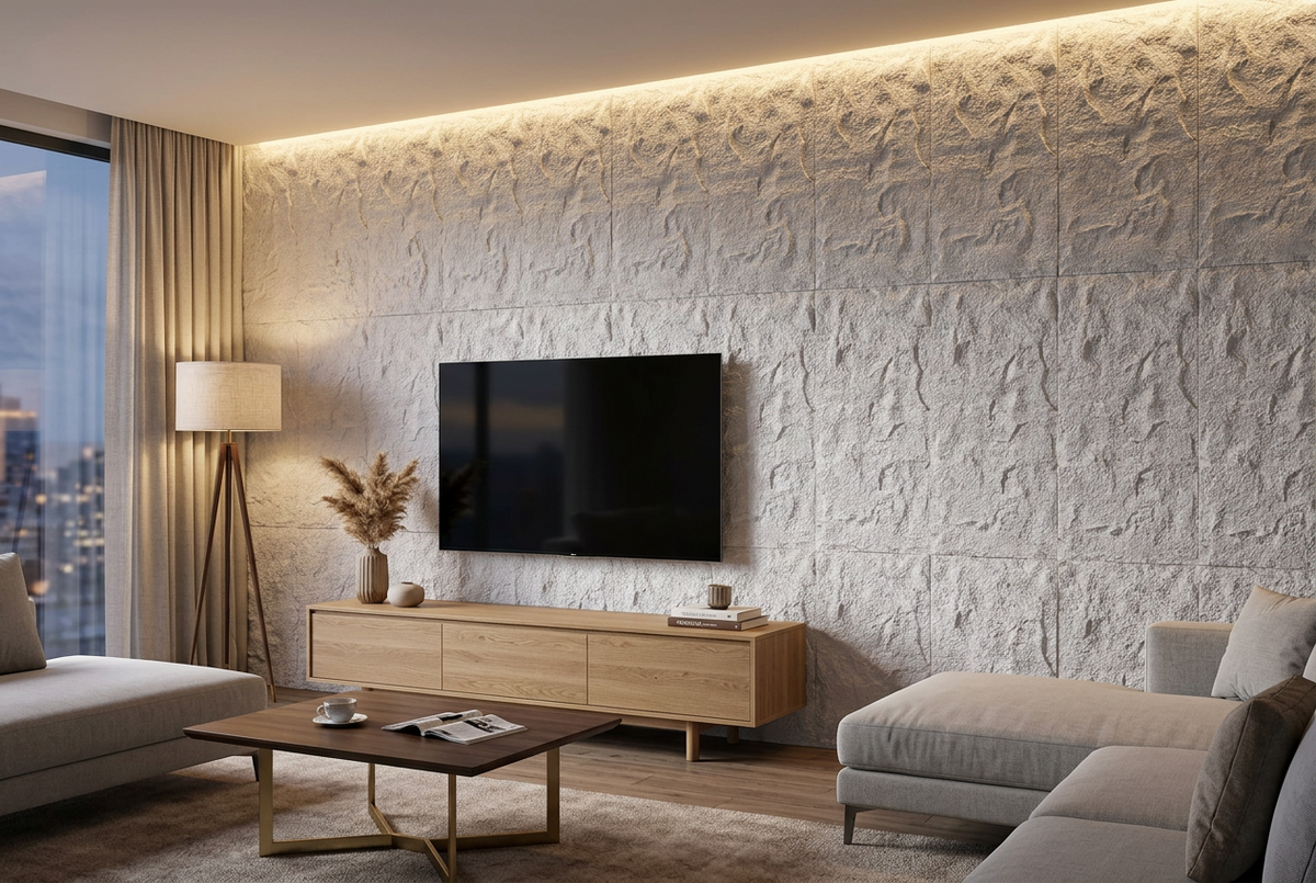 PU Faux Stone, White, 2×4 feet 30mm (4 Panels/box)