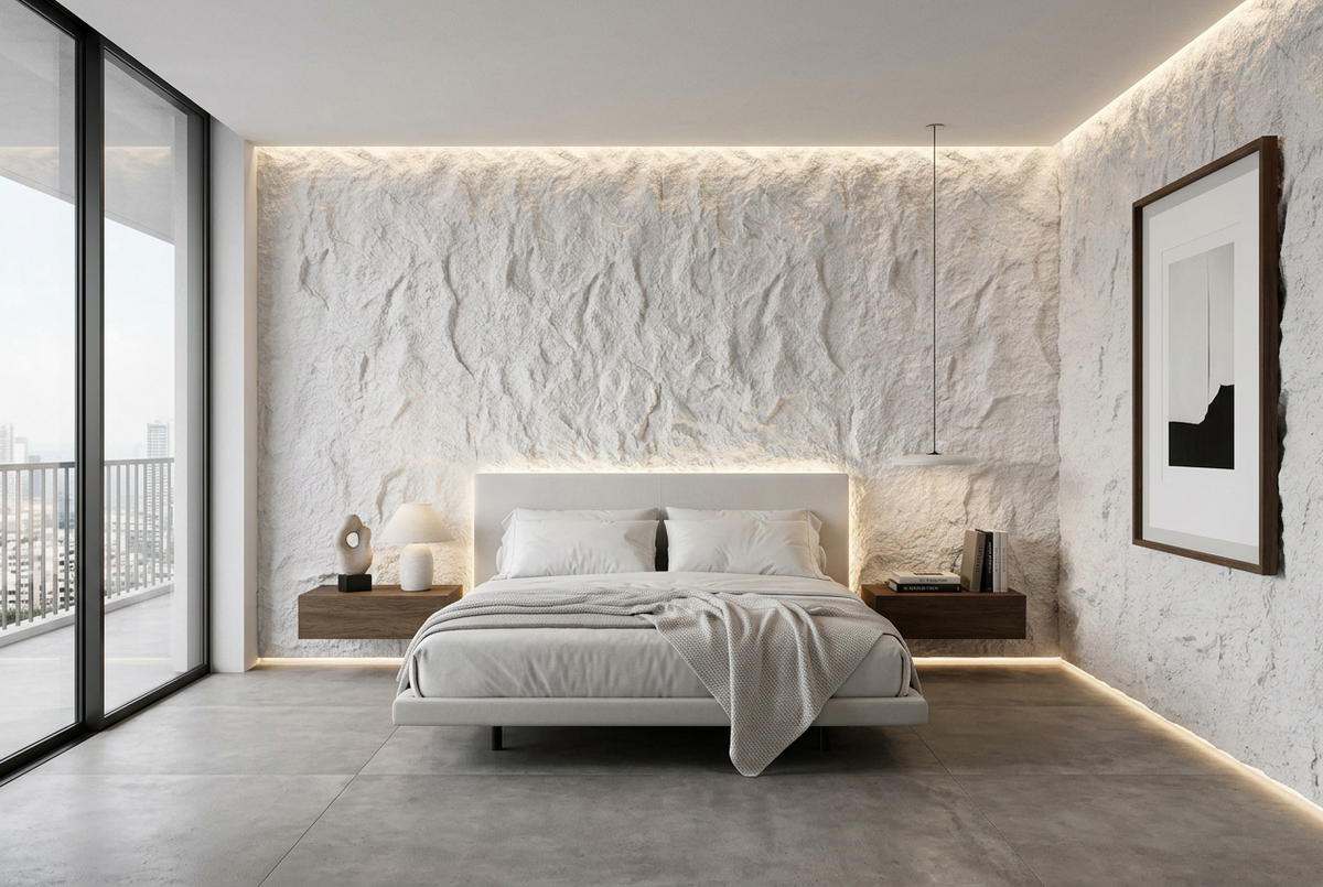 PU Faux Stone, White, 2×4 feet 30mm (4 Panels/box)