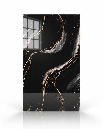 Panneau Mural UV en PVC, Noir veine dorée, 4x8 pied 3mm | Panore - Panore