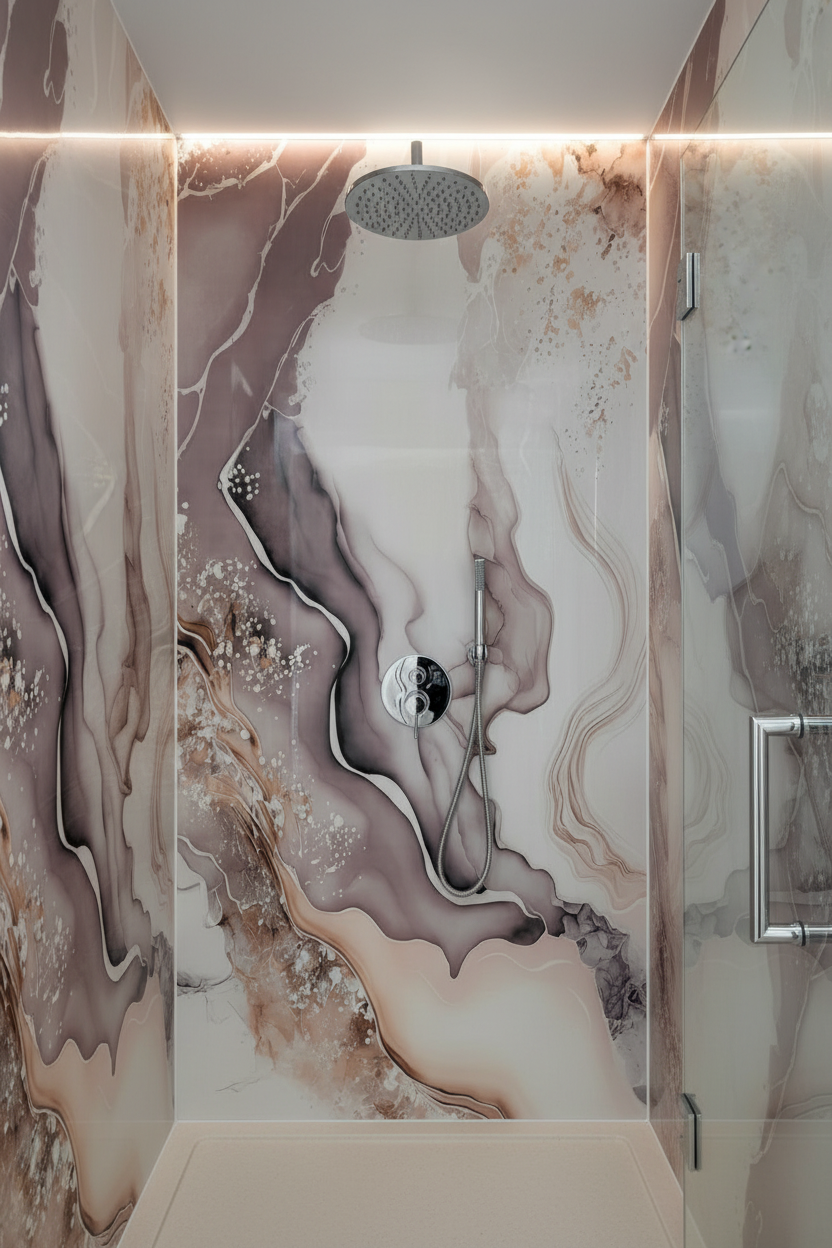 Panneau Mural UV en PVC effet marbre, Aurore Mauve , 4x8 pied 3mm | Panore - Panore