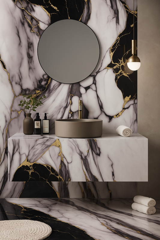 Panneau Mural UV en PVC effet marbre, Aurore d'or mauve , 4x8 pied 3mm | Panore - Panore