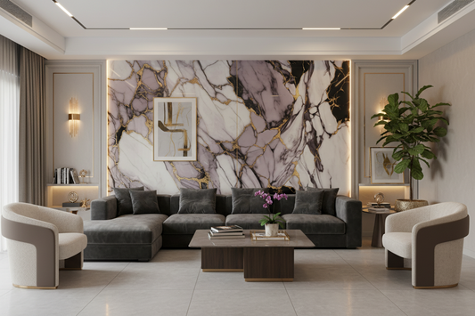 Panneau Mural UV en PVC effet marbre, Aurore d'or mauve , 4x8 pied 3mm | Panore - Panore