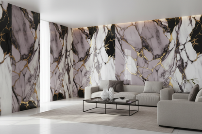 Panneau Mural UV en PVC effet marbre, Aurore d'or mauve , 4x8 pied 3mm | Panore - Panore