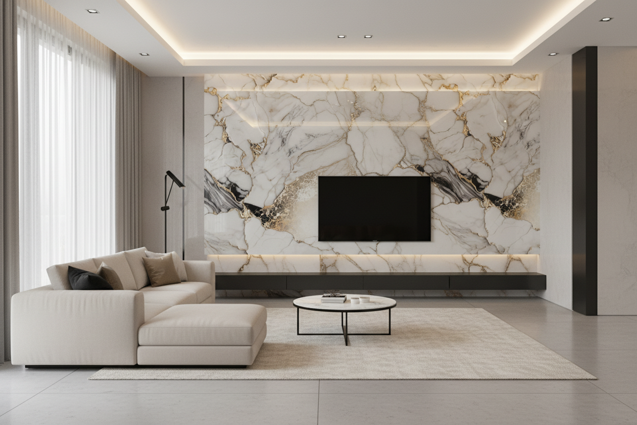 Panneau Mural UV en PVC effet marbre, Aurore dorée , 4x8 pied 3mm | Panore - Panore