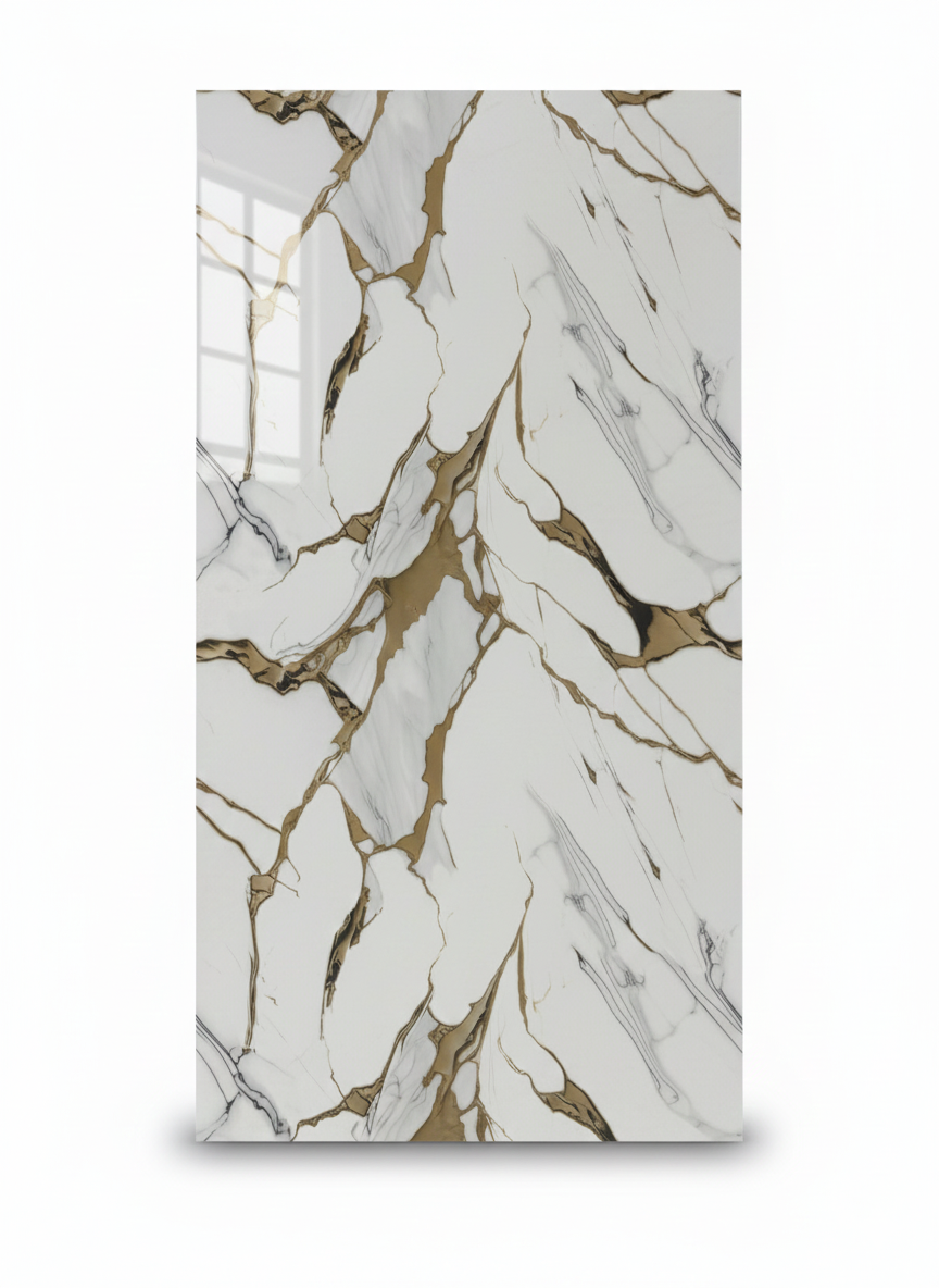 Panneau Mural UV en PVC effet marbre, Aurore gris d'or , 4x8 pied 3mm - Panore