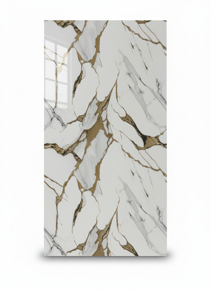 Panneau Mural UV en PVC effet marbre, Aurore gris d'or , 4x8 pied 3mm - Panore