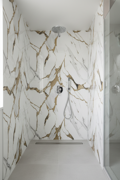 Panneau Mural UV en PVC effet marbre, Aurore gris d'or , 4x8 pied 3mm - Panore