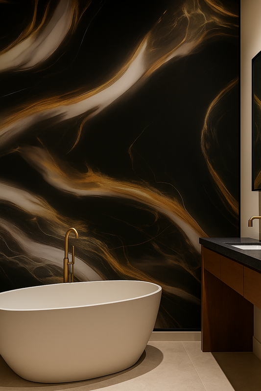 Panneau Mural UV en PVC effet marbre, Aurore noir , 4x8 pied 3mm - Panore