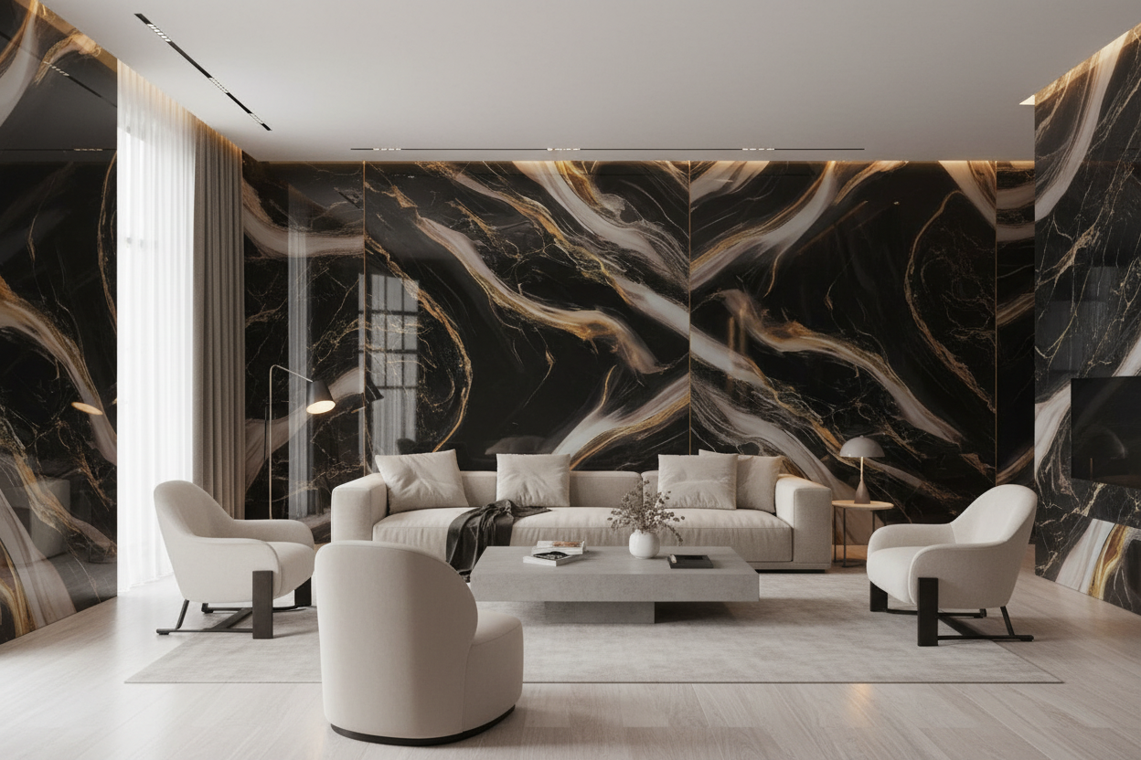Panneau Mural UV en PVC effet marbre, Aurore noir , 4x8 pied 3mm | Panore - Panore