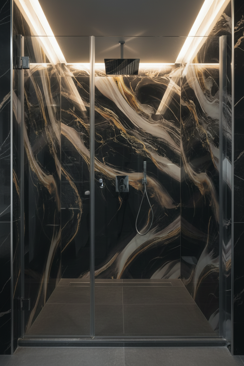 Panneau Mural UV en PVC effet marbre, Aurore noir , 4x8 pied 3mm | Panore - Panore
