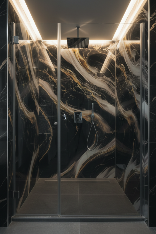 Panneau Mural UV en PVC effet marbre, Aurore noir , 4x8 pied 3mm | Panore - Panore