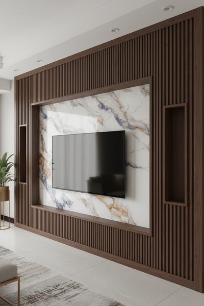 Panneau Mural UV en PVC effet marbre, Blanc bleu dorée , 4x8 pied 3mm - Panore