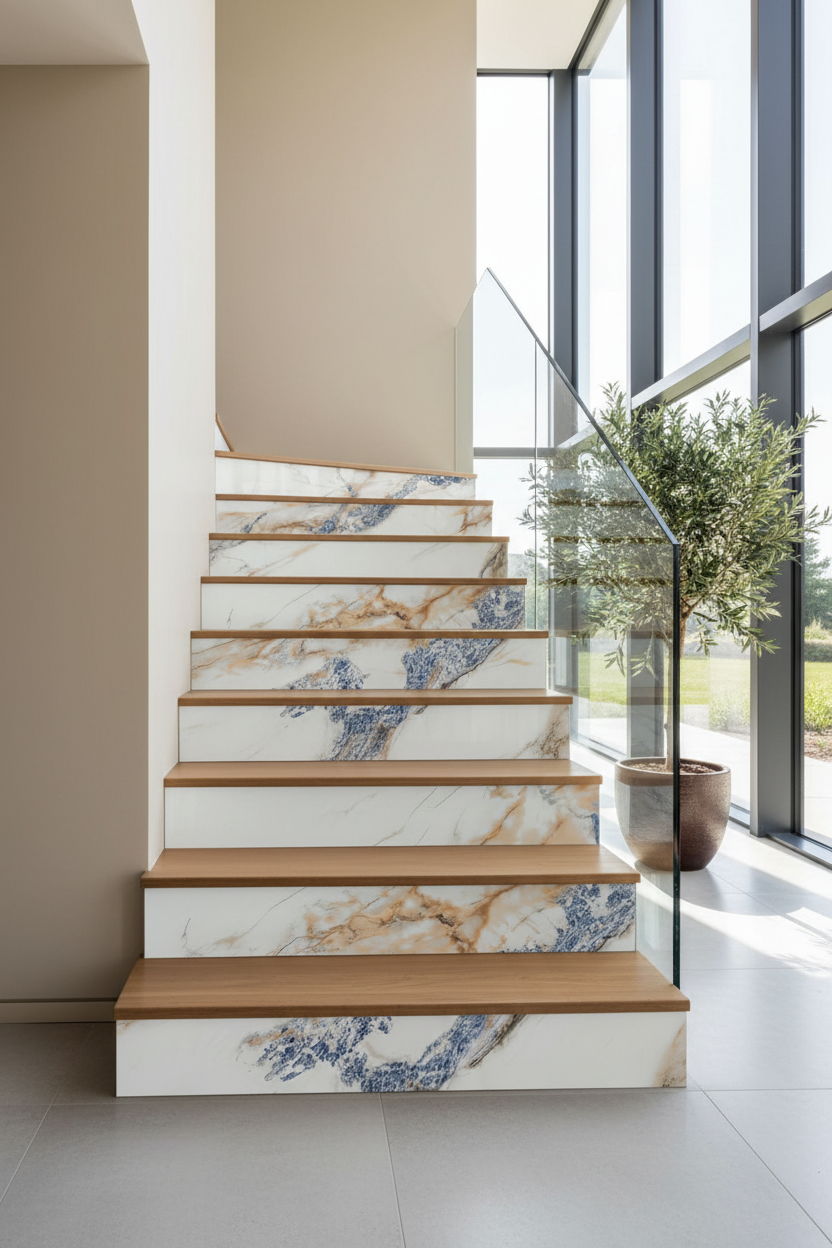 Panneau Mural UV en PVC effet marbre, Blanc bleu dorée , 4x8 pied 3mm - Panore