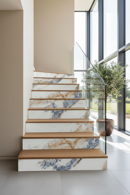 Panneau Mural UV en PVC effet marbre, Blanc bleu dorée , 4x8 pied 3mm - Panore