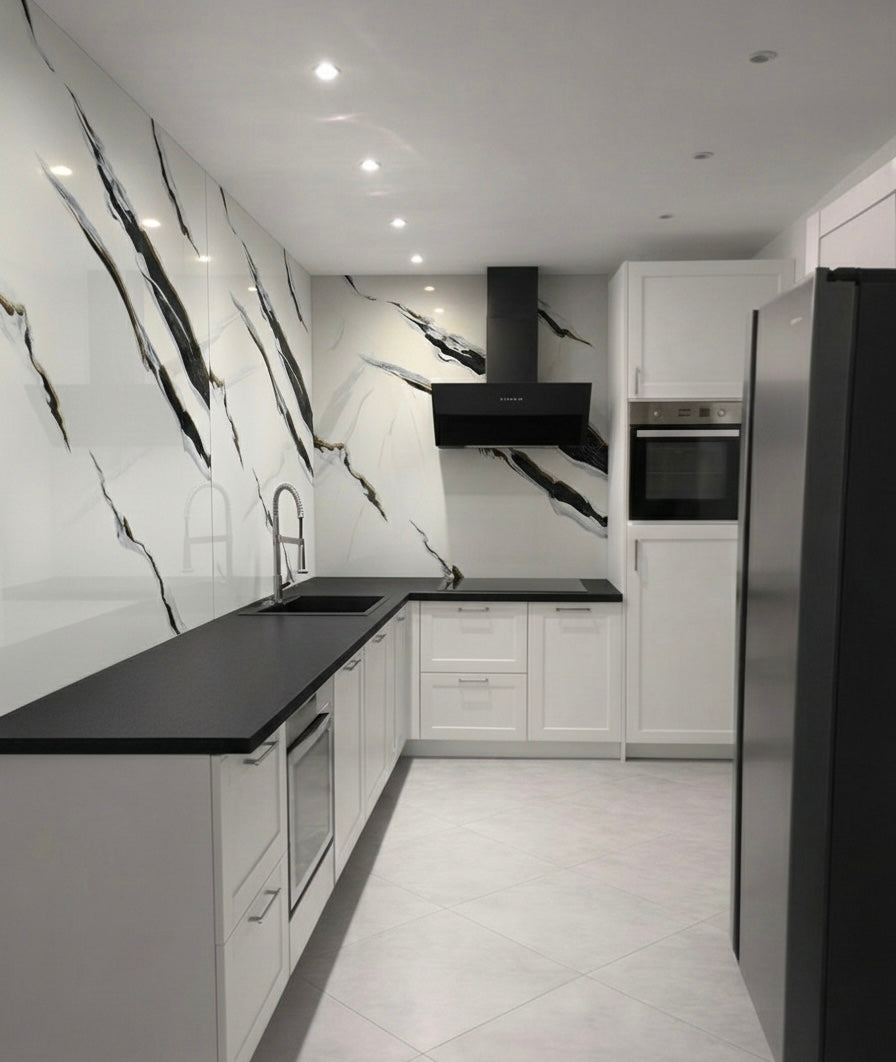 Panneau Mural UV en PVC effet marbre, Blanc bleuté , 4x8 pied 3mm | Panore - Panore