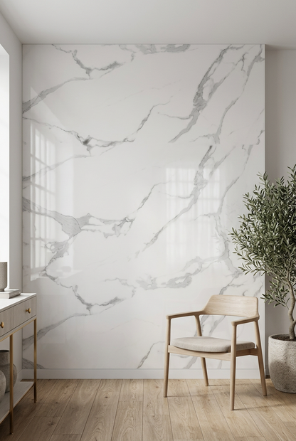 UV PVC Wall Marble Sheet, Soft White, 4x8 feet 3mm | Panore 